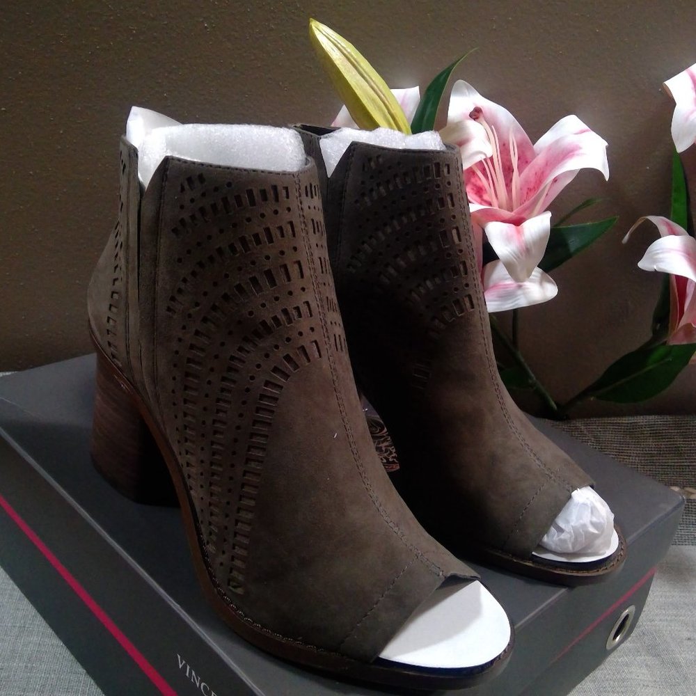 Vince Camuto Grey Suede Peep to Bootie